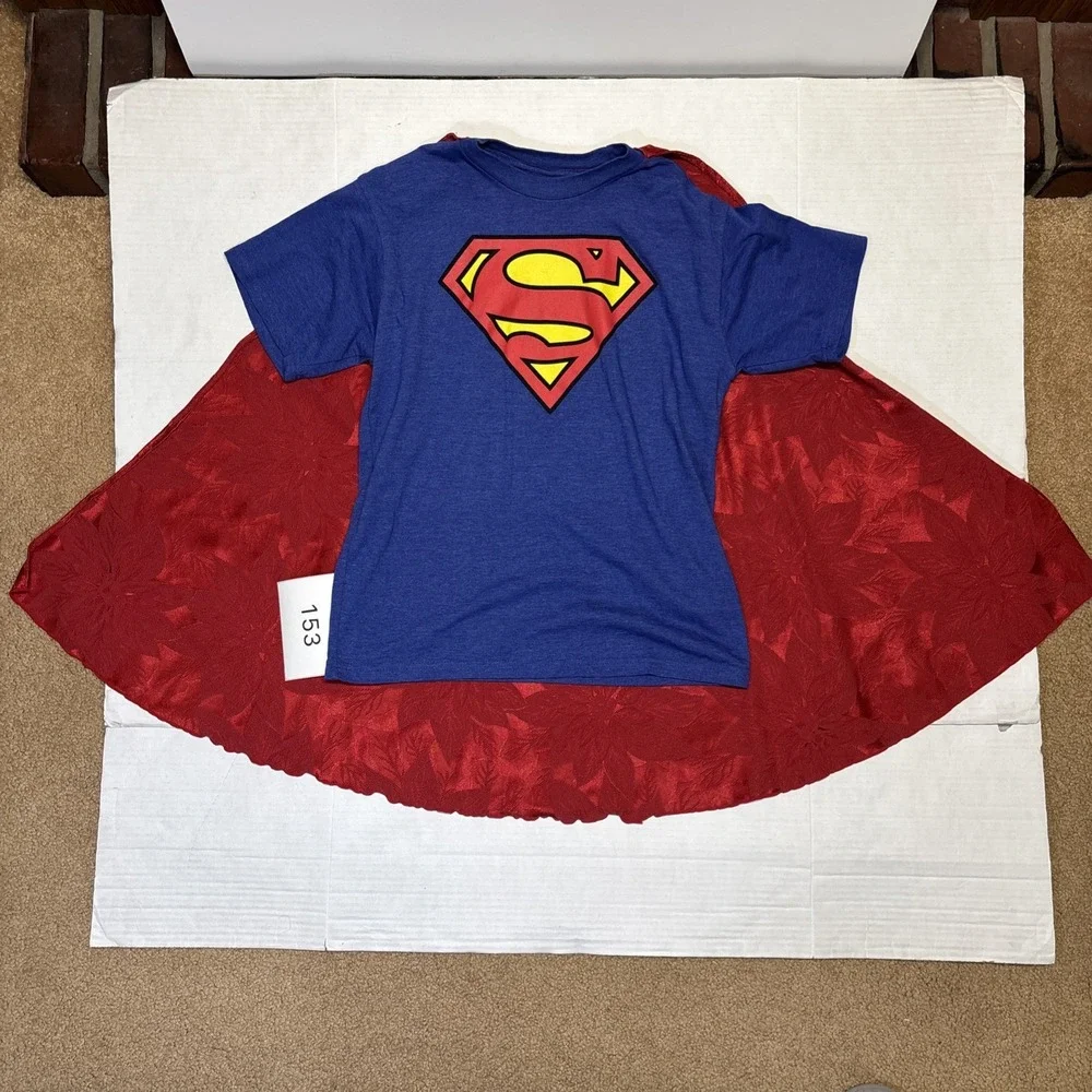 DC Comics Superman Cape Shirt Kids XL 14/16 Blue Red Costume Graphic T-Shirt
